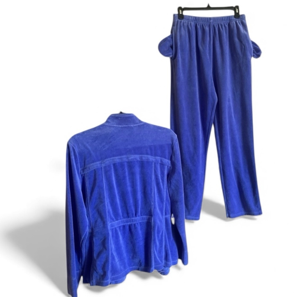 Vintage Tracksuit Pantsuit DRAPER’S & DAMON’S Velour Blue Medium Balletcore - Picture 4 of 11